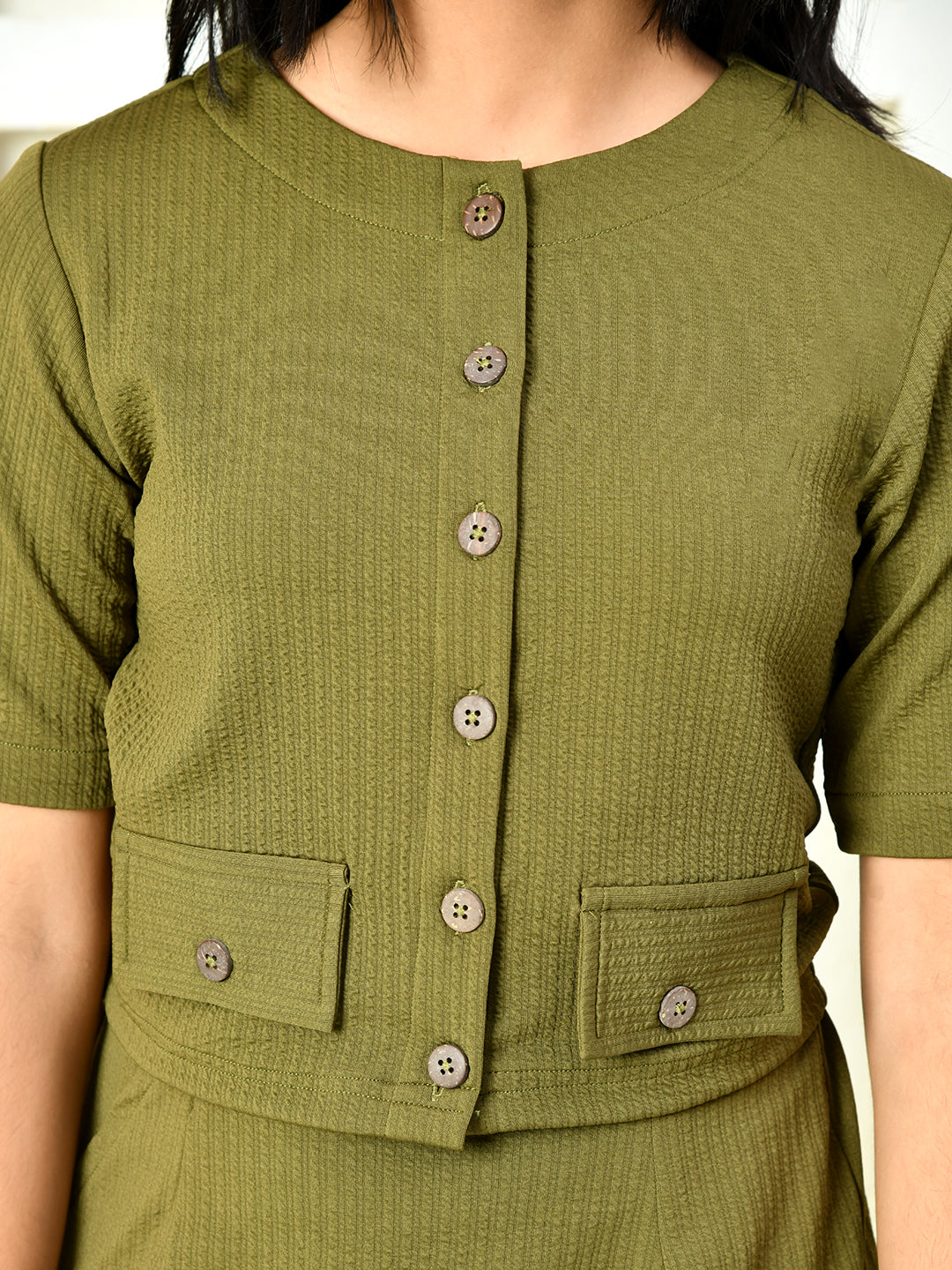 Myshka Girls Olive Solid Polyester Top With Skirt