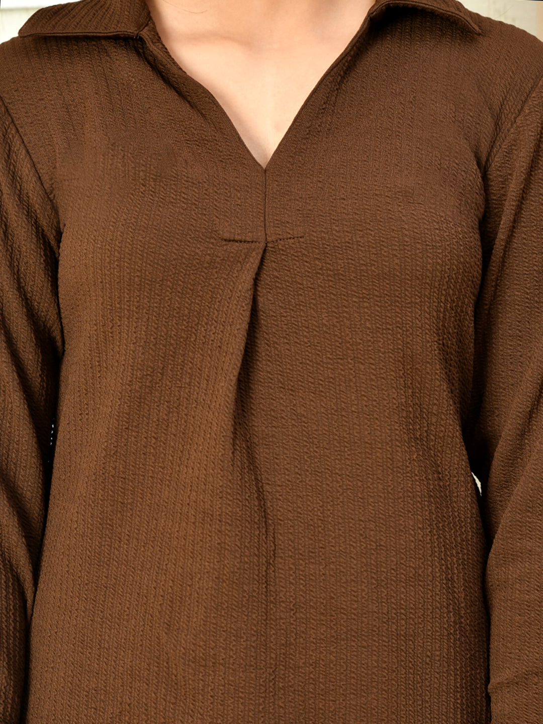 Myshka Girls Brown Solid Polyester Top With Trouser