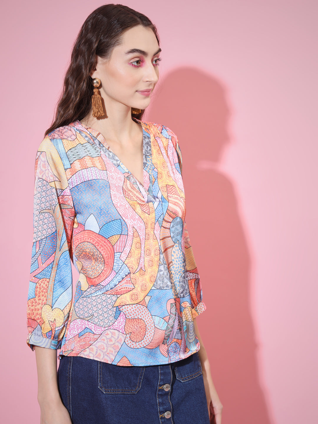 Women's Multi Printed V-Neck Top Myshka