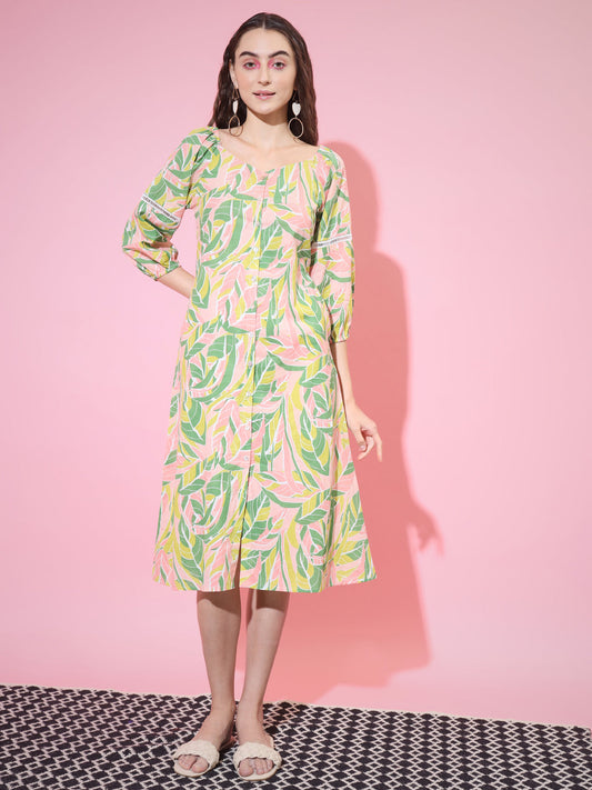 Women's Multi Abstract Printed A-Line Dress Myshka
