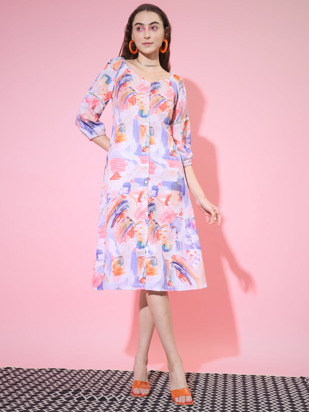 Women's Multi Abstract Printed A-Line Dress Myshka