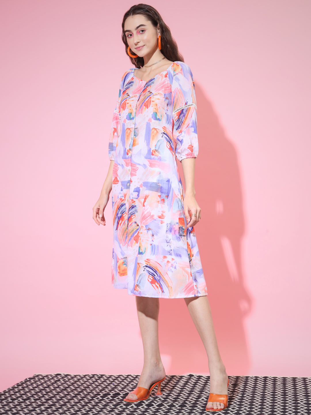 Women's Multi Abstract Printed A-Line Dress Myshka