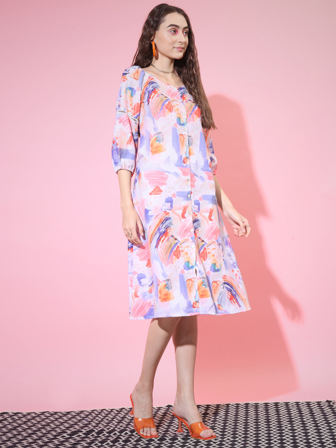 Women's Multi Abstract Printed A-Line Dress Myshka