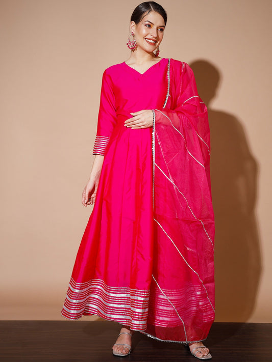 Women's Pink Solid Kurta & With Dupatta Myshka