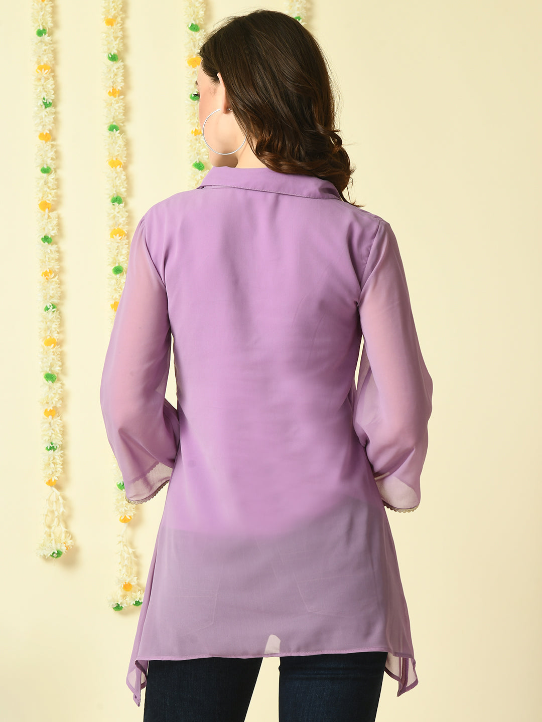 Women's Purple Embroidered Party  Fusion Top Myshka